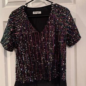 Sequin Grace Karin Women's V-Neck Blouse - Multicolor